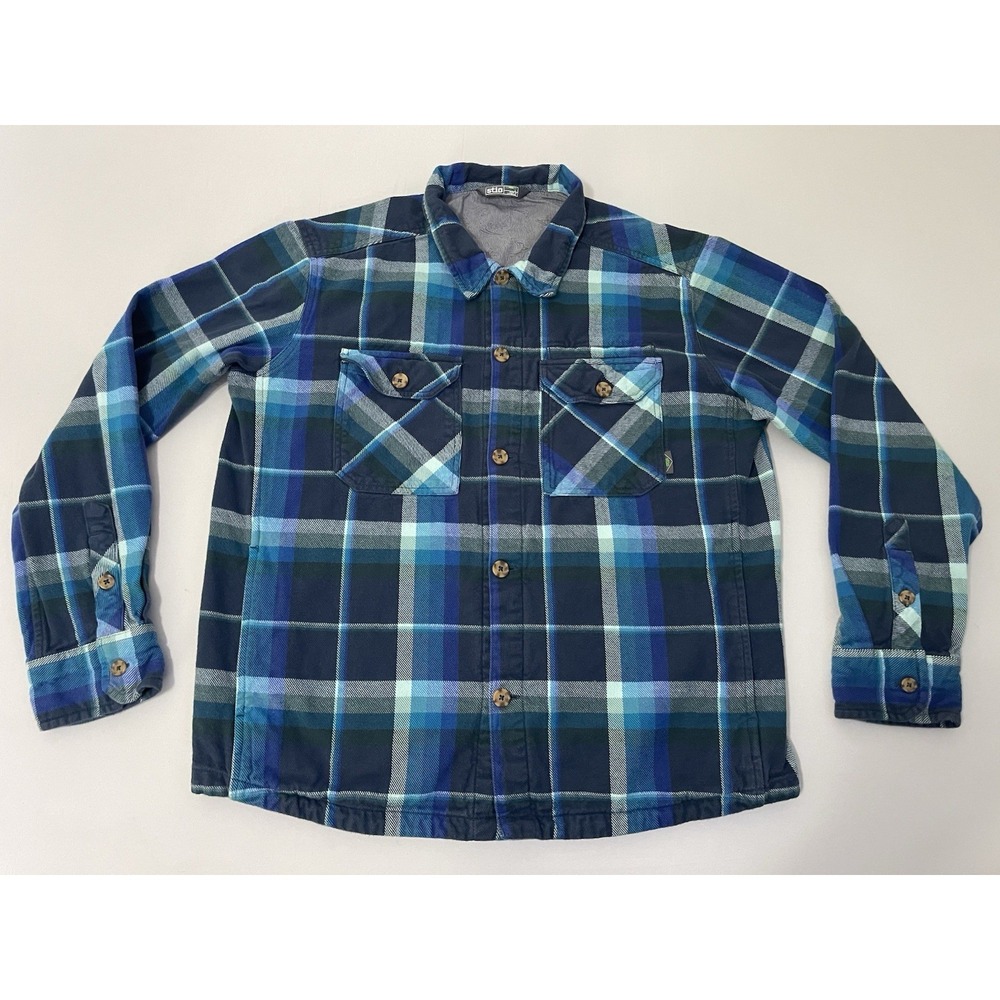 Stio Hutkeeper Heavyweight Flannel Button Shirt Shacket Men Large Blue Plaid
